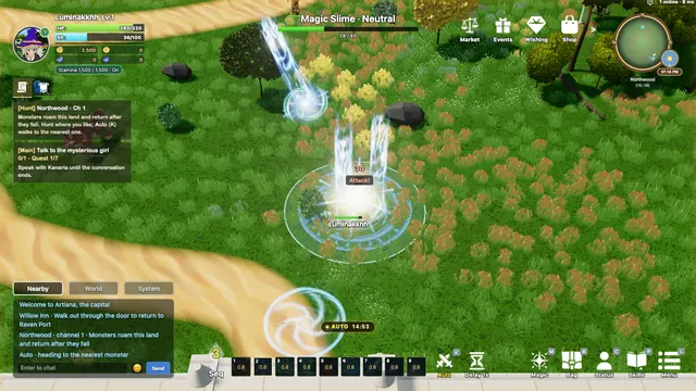 หน้าจอเกมขณะล่ามอนสเตอร์ใน Northwood
